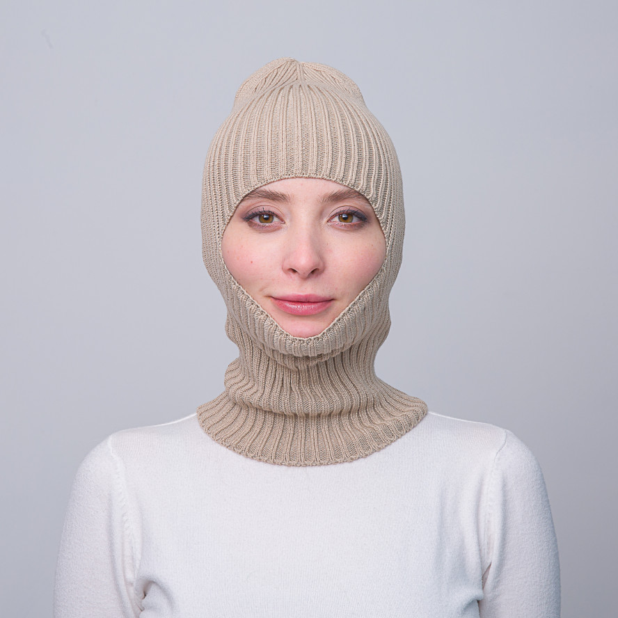 Балаклава жіноча бавовна з акрилом бежева KYLE 000-957, фото 4