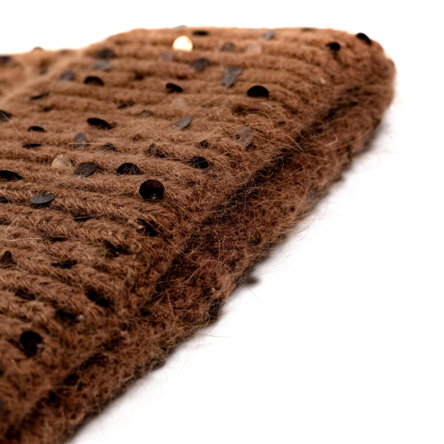 Шапка біні з паєтками жіноча ангора коричнева ПІЛАЙ 577-640, фото 2