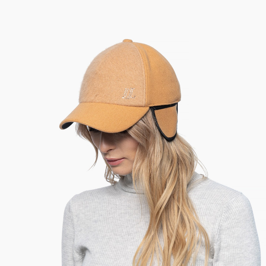 Бейсболка з регулятором і вушками жіноча ангора/кашемір помаранчева КЛАРІС 323-797, фото 5