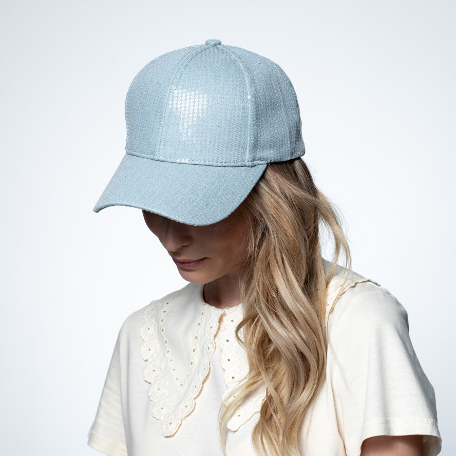 Бейсболка з регулятором та паєтками жіноча котон блакитна БЕЛЛА 470-903, фото 4