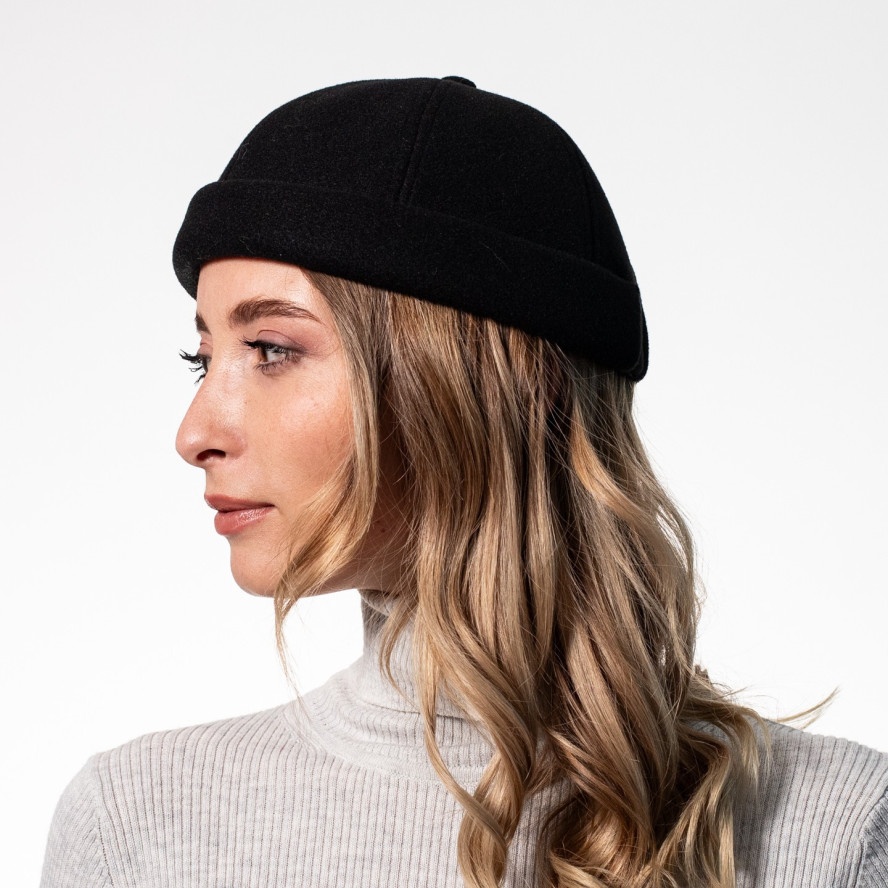 Бейсболка без козирка з регулятором жіноча вовна чорна ГРЕЙ 554-245, фото 5