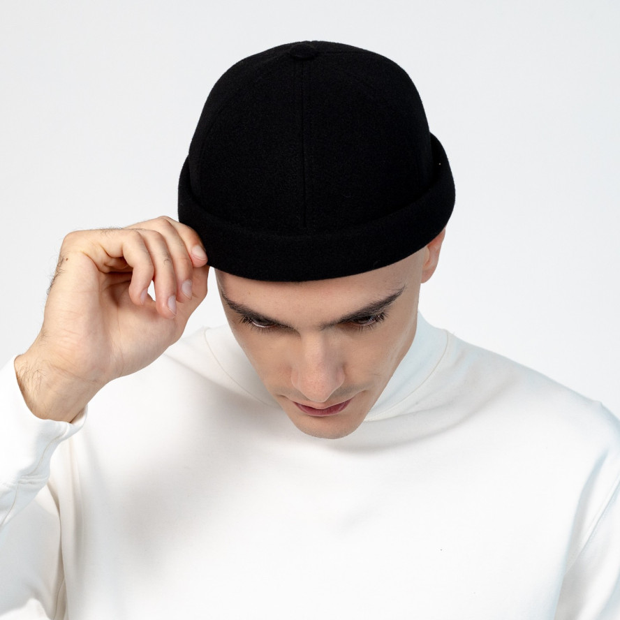 Бейсболка без козирка з регулятором чоловіча вовна чорна ГРЕЙ 554-245, фото 7