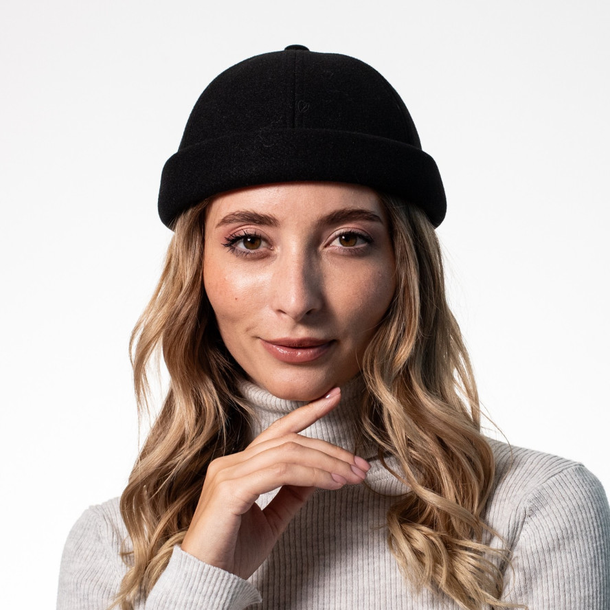 Бейсболка без козирка з регулятором жіноча вовна чорна ГРЕЙ 554-245, фото 6