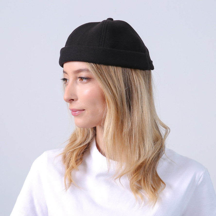 Бейсболка без козирка з регулятором жіноча кашемір чорна ХАСАН 738-454, фото 5