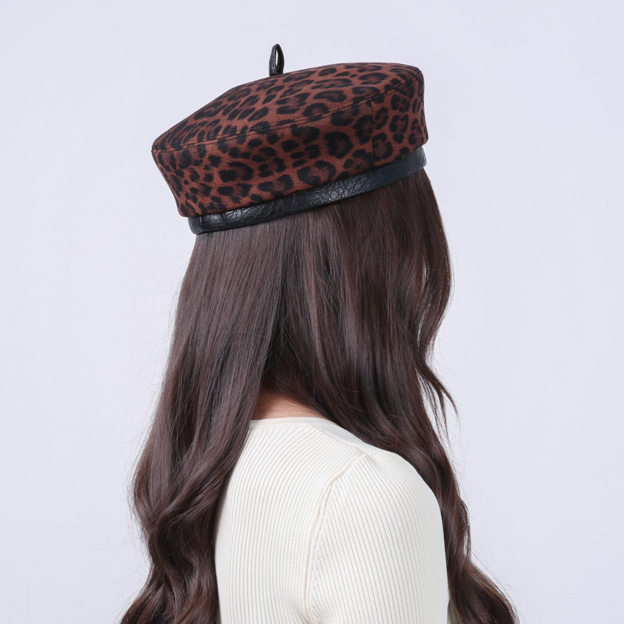 Берет женский шерсть с полиэстером леопард АНИЛА 916-890, фото 5