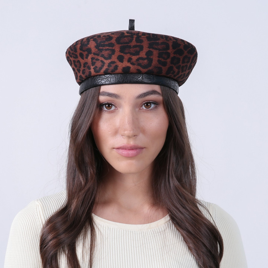 Берет женский шерсть с полиэстером леопард АНИЛА 916-890, фото 4