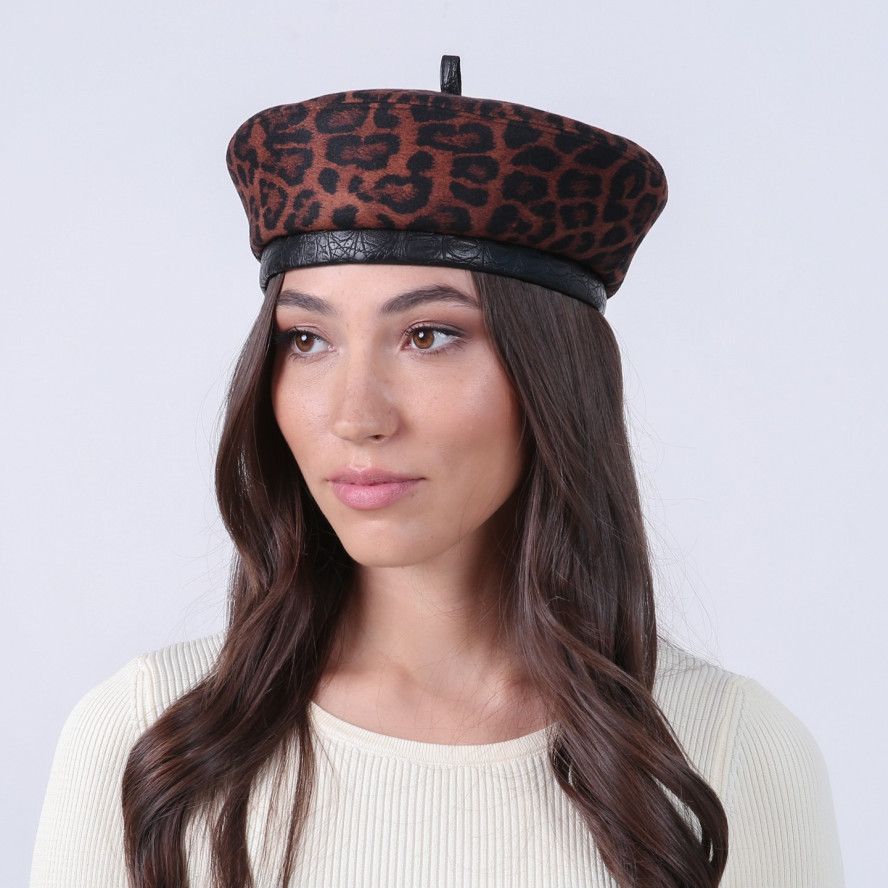 Берет женский шерсть с полиэстером леопард АНИЛА 916-890, фото 3