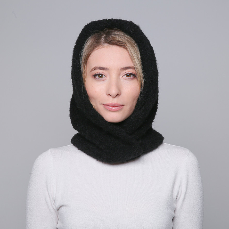 Капор-капюшон жіночий вовна з поліестером чорний BARBARA 000-421, фото 4