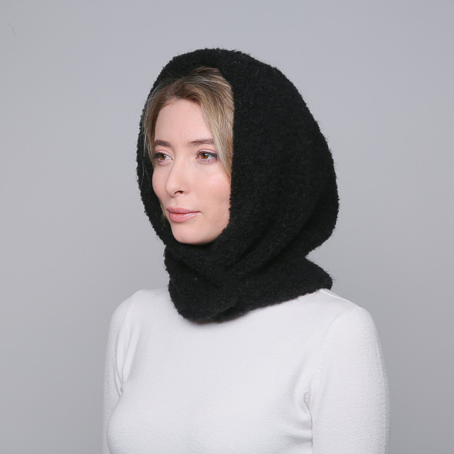 Капор-капюшон жіночий вовна з поліестером чорний BARBARA 000-421, фото 3