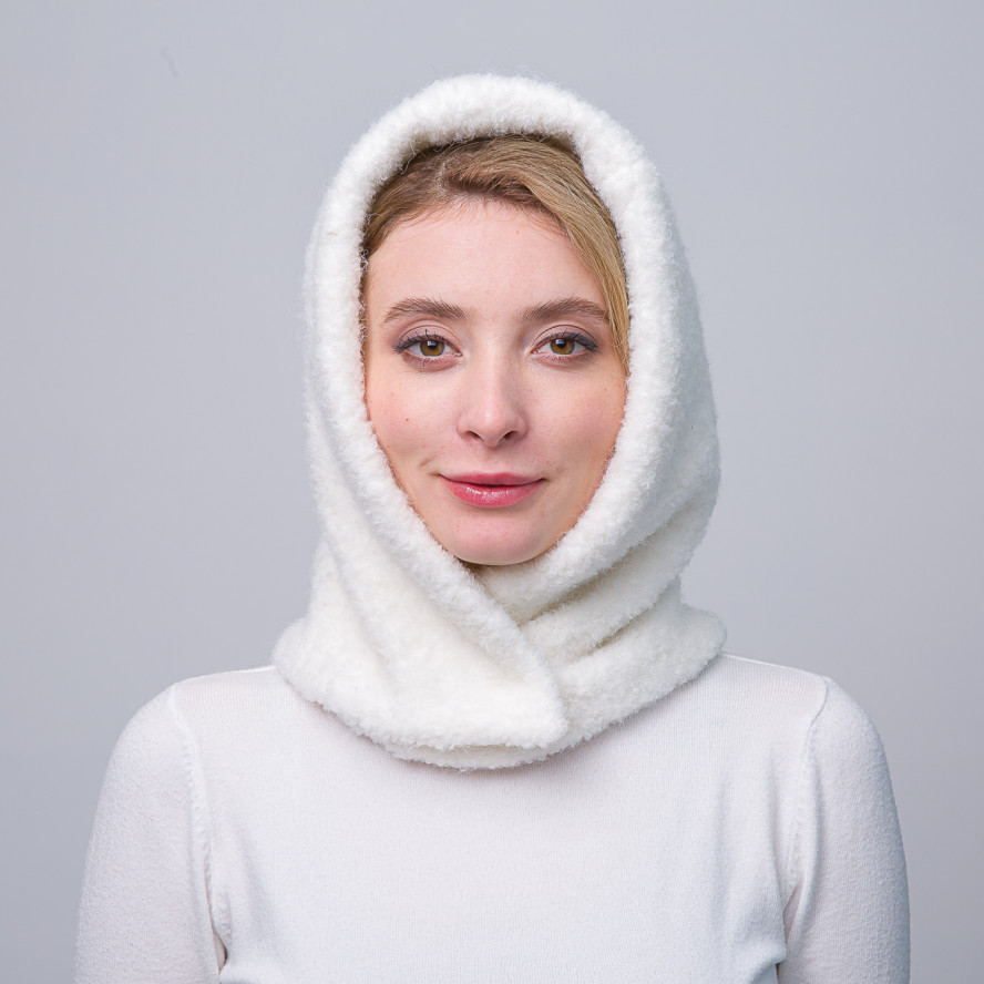 Капор-капюшон жіночий вовна з поліестером білий BARBARA 000-438, фото 4