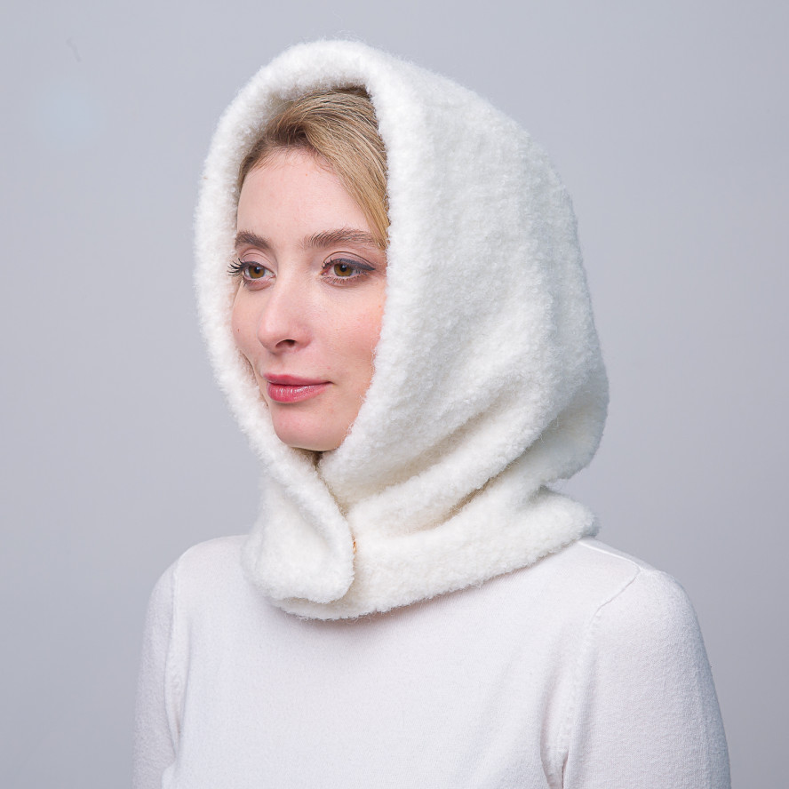 Капор-капюшон жіночий вовна з поліестером білий BARBARA 000-438, фото 3