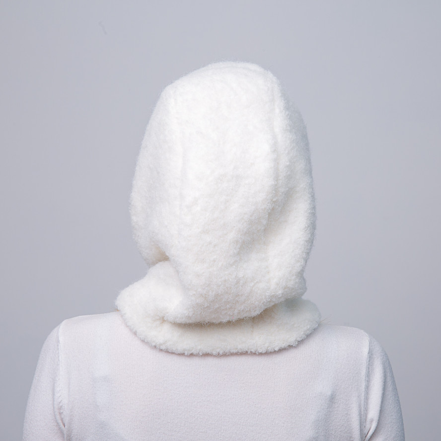 Капор-капюшон жіночий вовна з поліестером білий BARBARA 000-438, фото 5