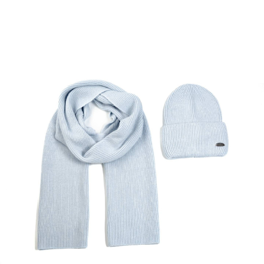 Набір шапка біні + шарф жіночий вовна блакитний GEORGE 694-904, фото 1