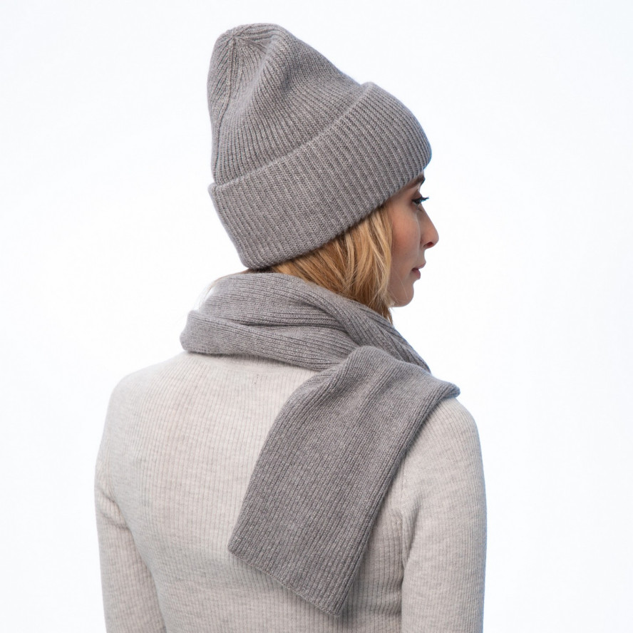 Набір шапка біні + шарф жіночий вовна сірий GEORGE 695-000, фото 7