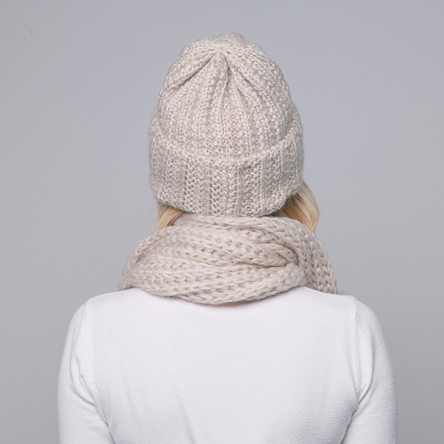 Набор шапка по голове + шарф женский шерсть бежевый GWINNETT 032-439, фото 6