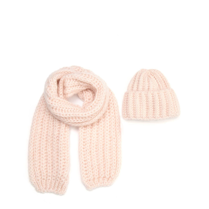Набор шапка по голове + шарф женский шерсть розовый GWINNETT 032-446, фото 1