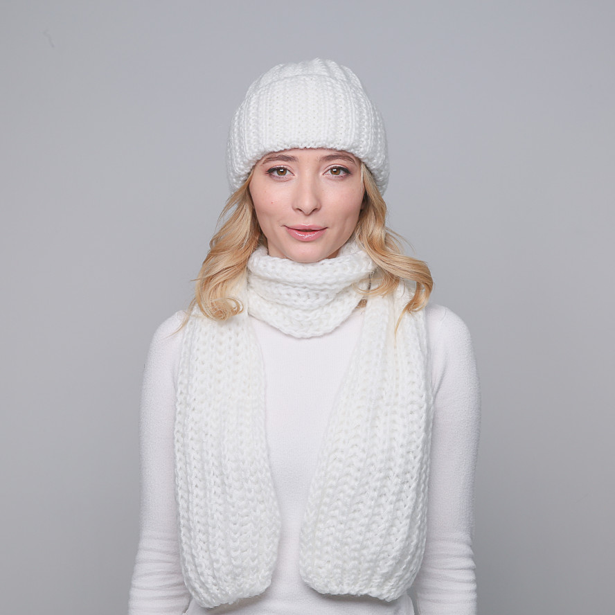 Набор шапка по голове + шарф женский шерсть белый GWINNETT 032-453, фото 5
