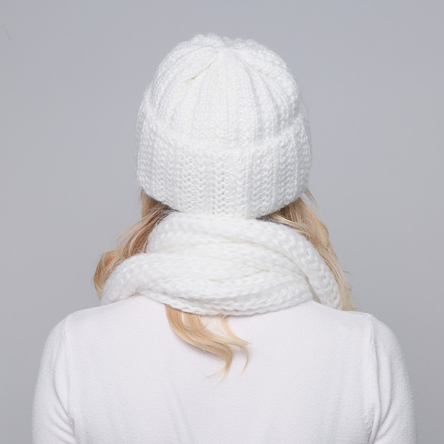 Набор шапка по голове + шарф женский шерсть белый GWINNETT 032-453, фото 6