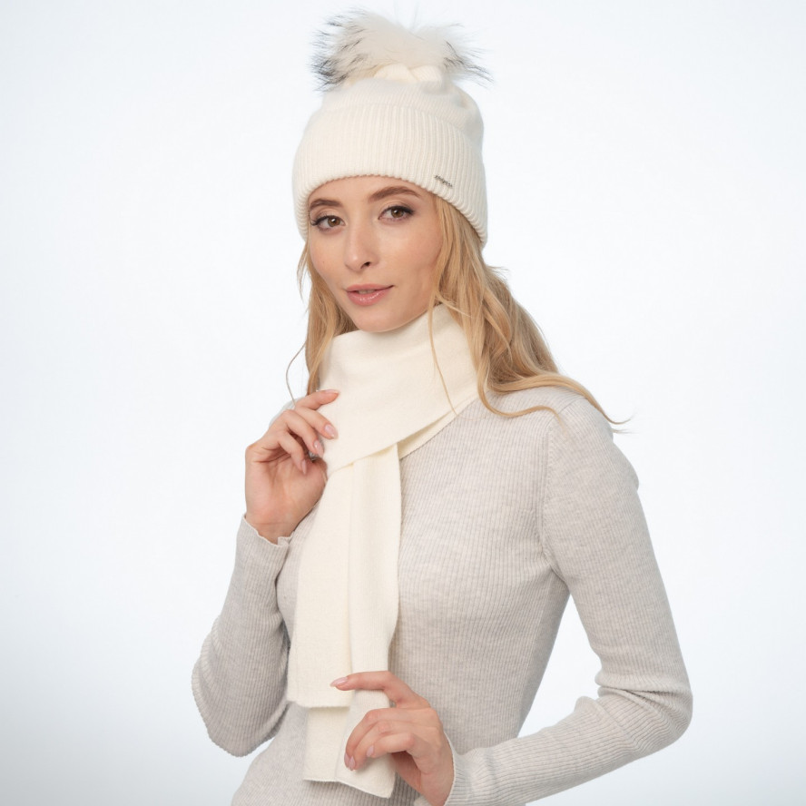 Набор шапка с помпоном + шарф женский шерсть с люрексом белый LILY 239-166, фото 5