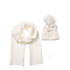 Набор шапка с помпоном + шарф женский шерсть с люрексом белый LILY 239-166