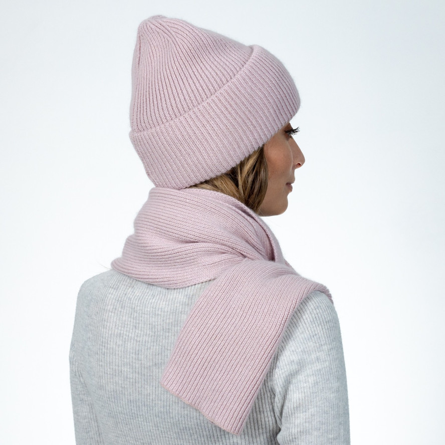 Набір шапка біні + шарф жіночий вовна рожевий GEORGE 567-108, фото 6
