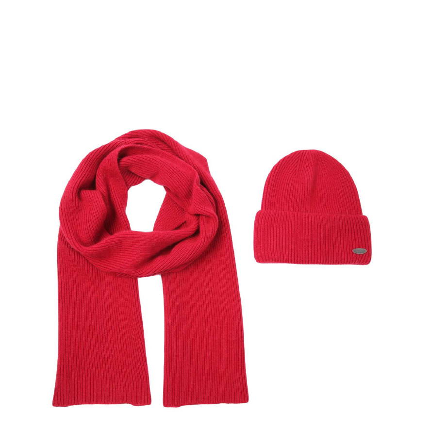 Набір шапка біні + шарф жіночий вовна червоний GEORGE 598-690, фото 1