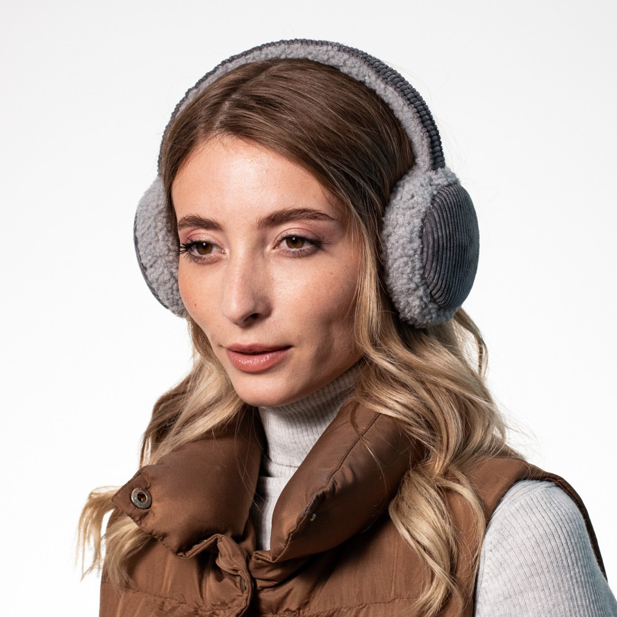 Хутряні навушники жіночі штучне хутро каракуль з вельветом сірі ВЕЛЕС 554-184, фото 5