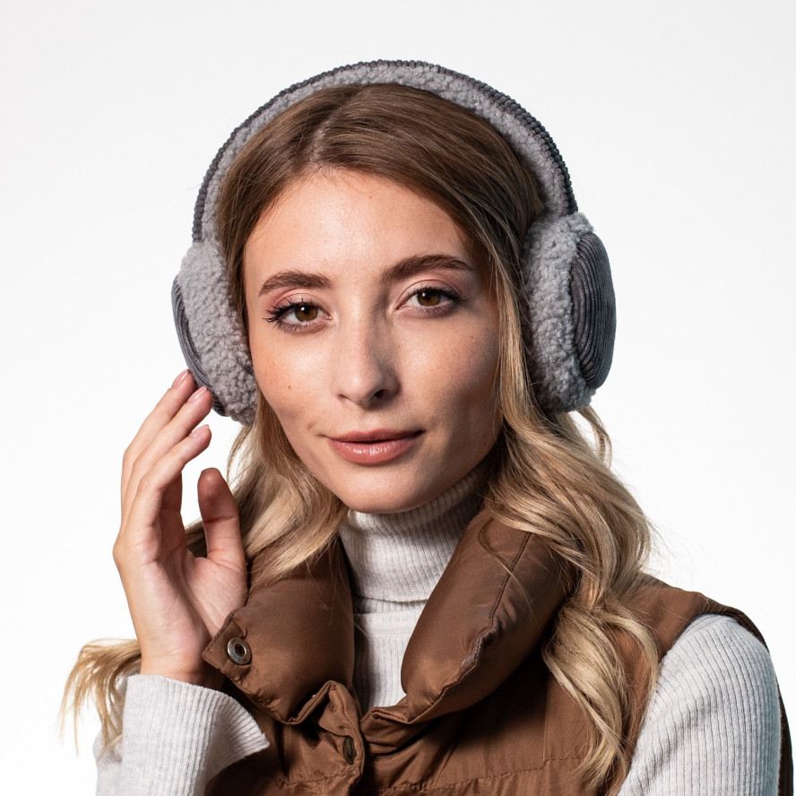 Хутряні навушники жіночі штучне хутро каракуль з вельветом сірі ВЕЛЕС 554-184, фото 6