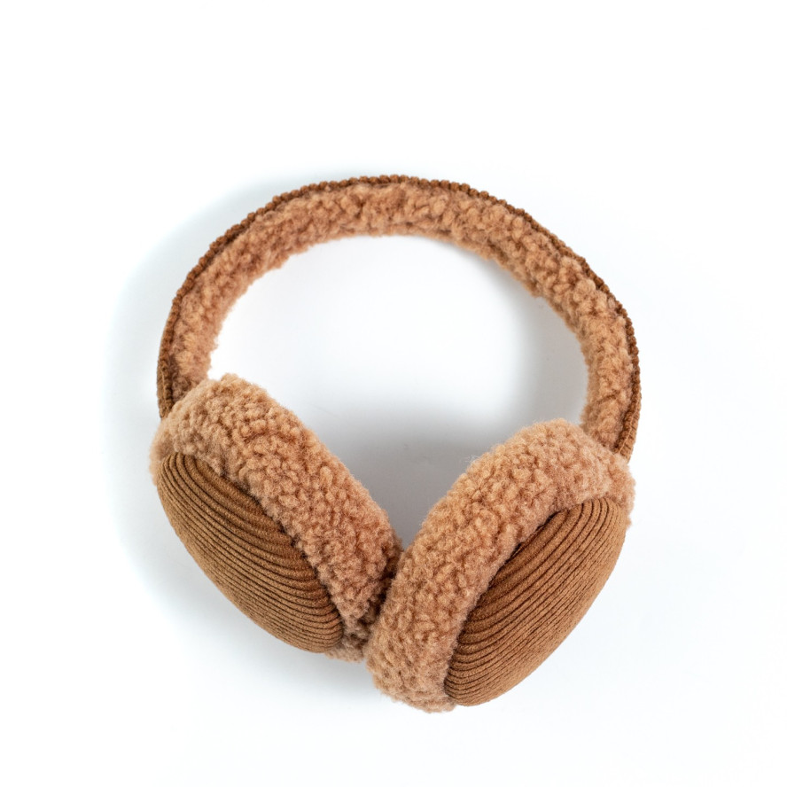 Хутряні навушники жіночі штучне хутро каракуль з вельветом коричневі ВЕЛЕС 554-191, фото 3