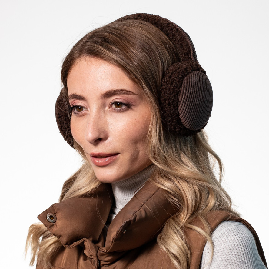 Хутряні навушники жіночі штучне хутро каракуль з вельветом коричневі ВЕЛЕС 554-207, фото 5