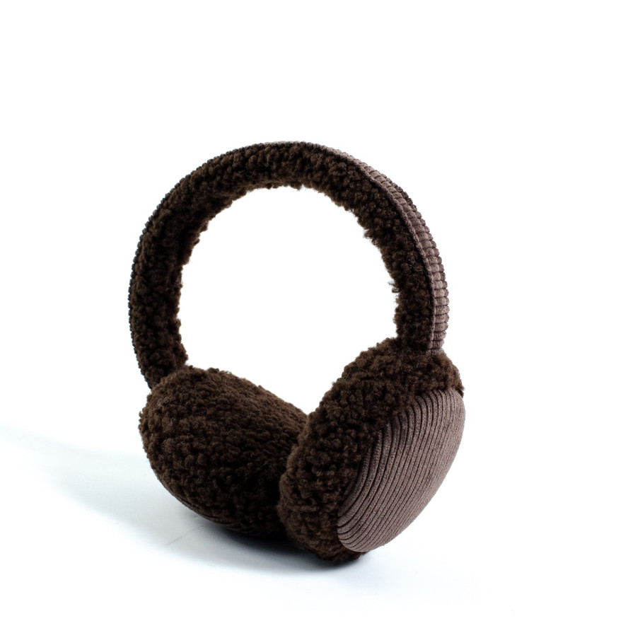 Хутряні навушники жіночі штучне хутро каракуль з вельветом коричневі ВЕЛЕС 554-207, фото 2