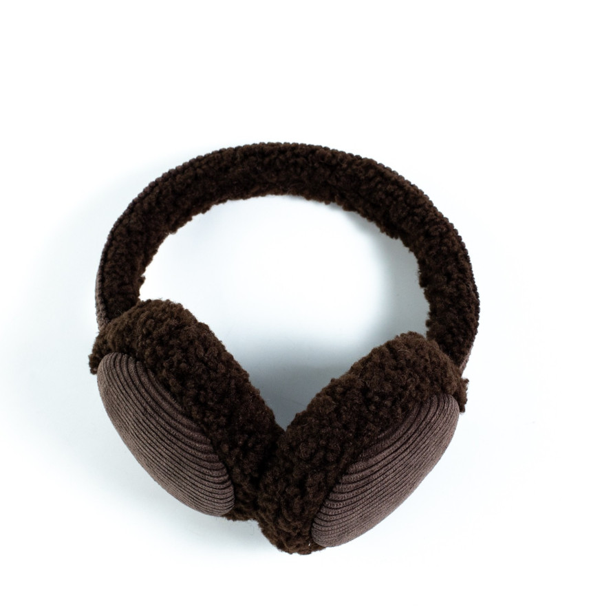 Хутряні навушники жіночі штучне хутро каракуль з вельветом коричневі ВЕЛЕС 554-207, фото 3