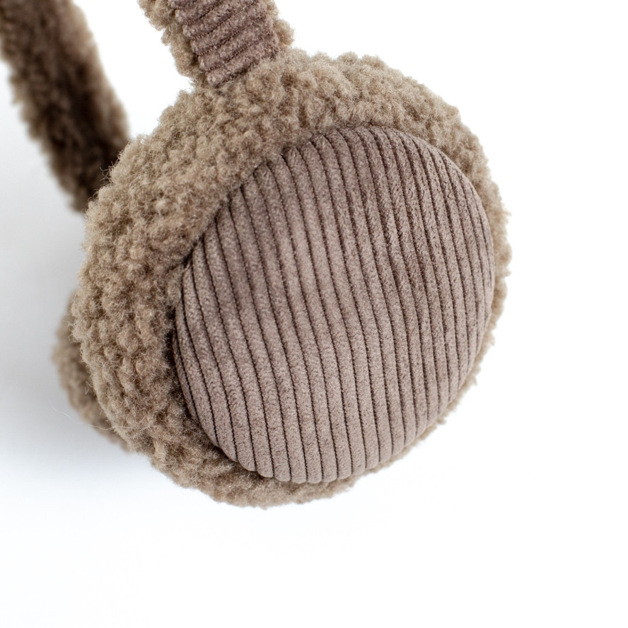 Хутряні навушники жіночі штучне хутро каракуль з вельветом бежеві ВЕЛЕС 554-214, фото 4