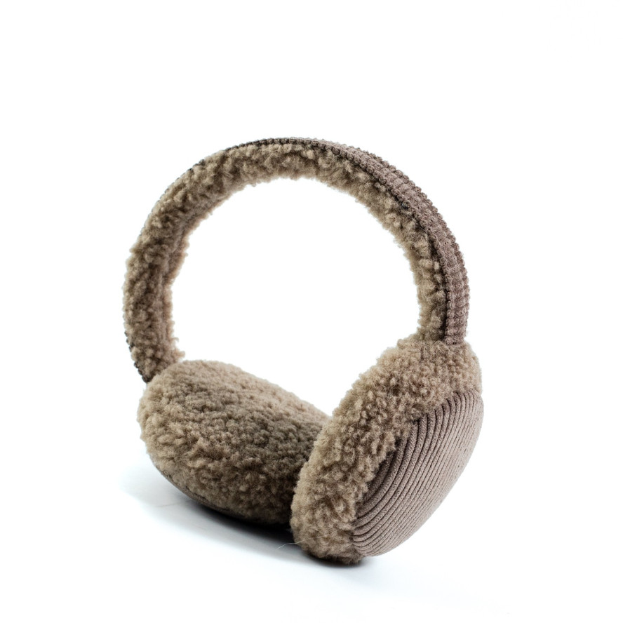 Хутряні навушники жіночі штучне хутро каракуль з вельветом бежеві ВЕЛЕС 554-214, фото 2