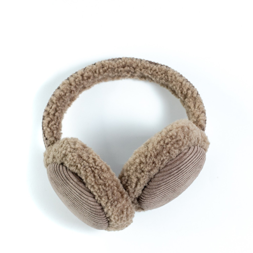 Хутряні навушники жіночі штучне хутро каракуль з вельветом бежеві ВЕЛЕС 554-214, фото 3