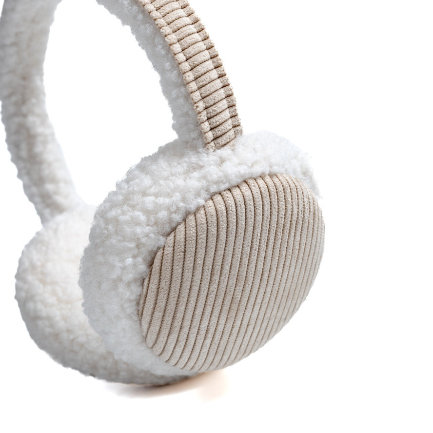 Хутряні навушники жіночі штучне хутро каракуль з вельветом молочні ВЕЛЕС 564-268, фото 3