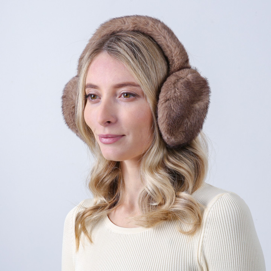 Хутряні навушники жіночі штучне хутро норка коричневі МІНК 929-685, фото 4