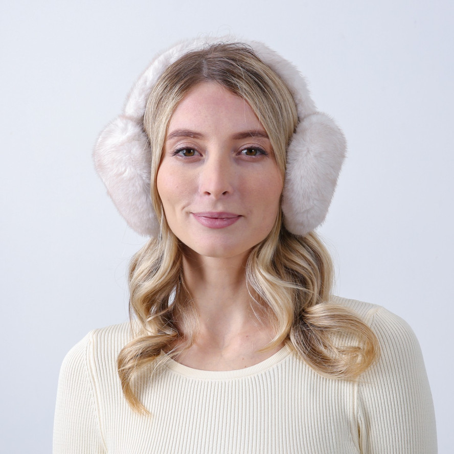 Хутряні навушники жіночі штучне хутро норка молочні МІНК 929-692, фото 5