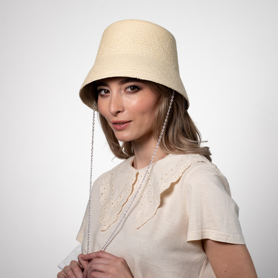 Панама жіноча з ланцюжком папір бежева ВІЛЕНА 444-546, фото 6