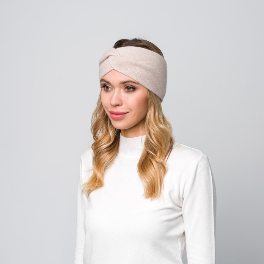 Повязка на голову женская шерсть бежевая ДЖИНЕТ 256-379, фото 3