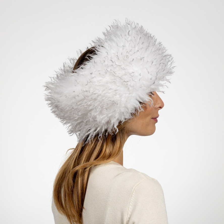 Пов'язка на голову жіноча штучне хутро лама біла ПАННА 640-900, фото 4