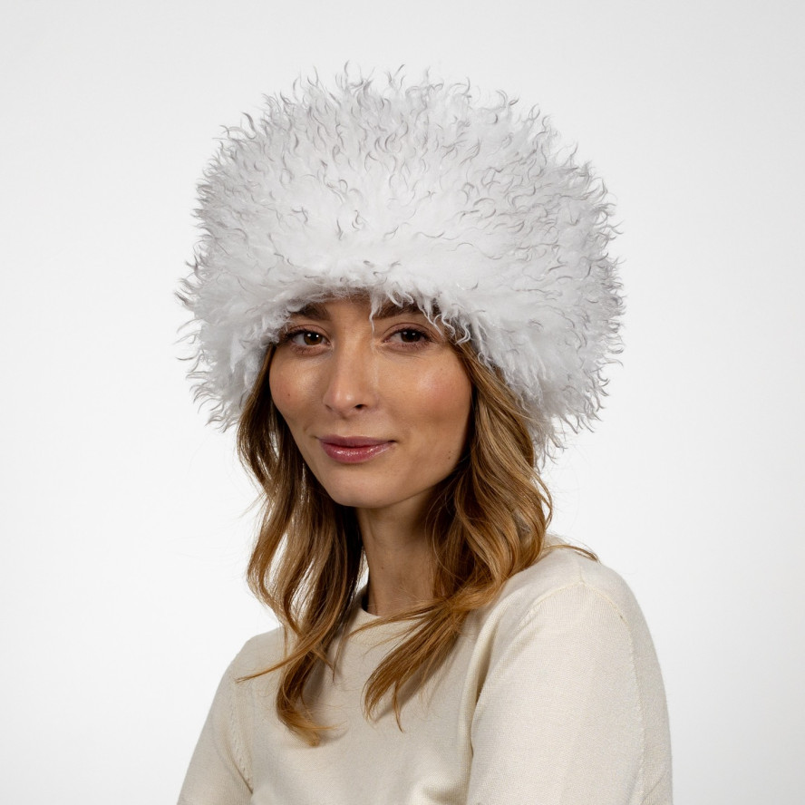 Пов'язка на голову жіноча штучне хутро лама біла ПАННА 640-900, фото 3