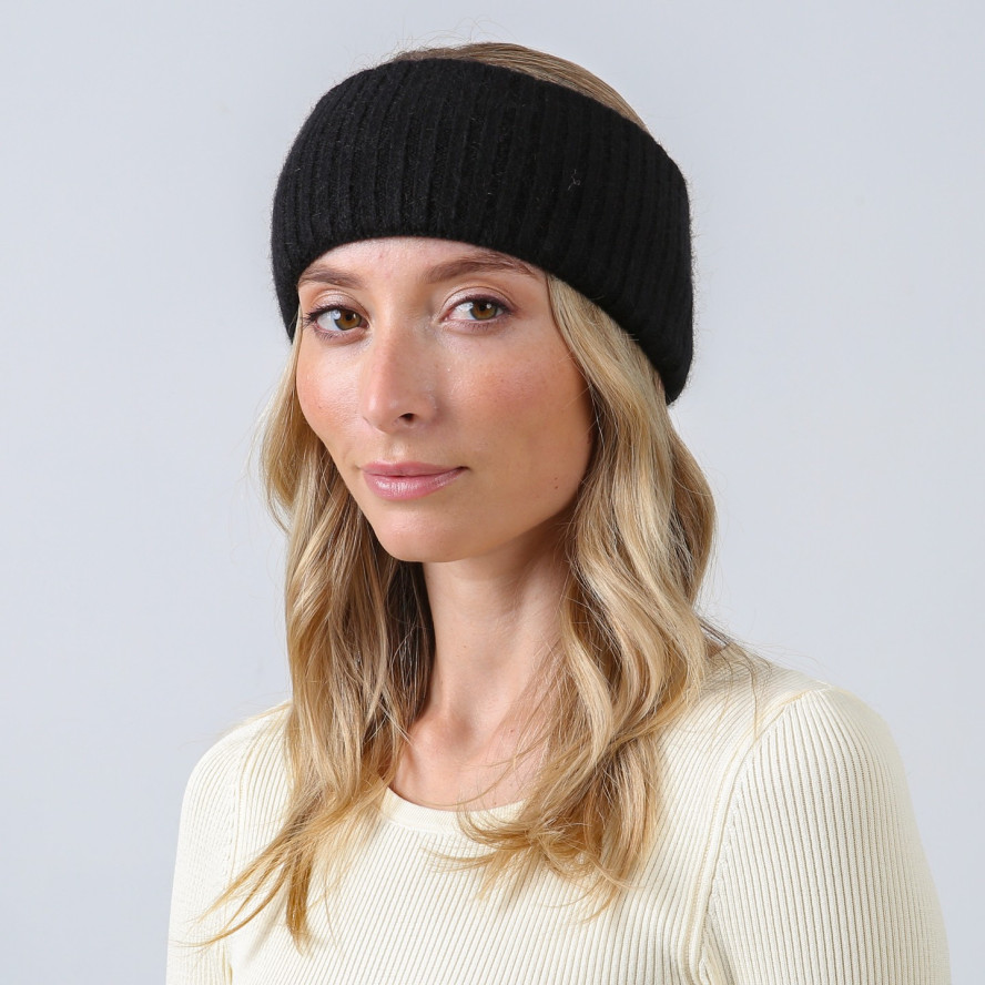 Пов'язка на голову жіноча віскоза з ангорою чорна ЛЕАРА 880-467, фото 3