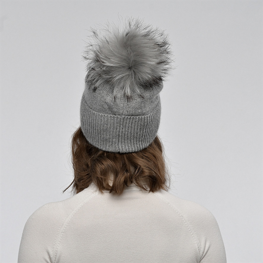 Шапка з помпоном жіноча вовна з люрексом сіра LILY 233-296, фото 6