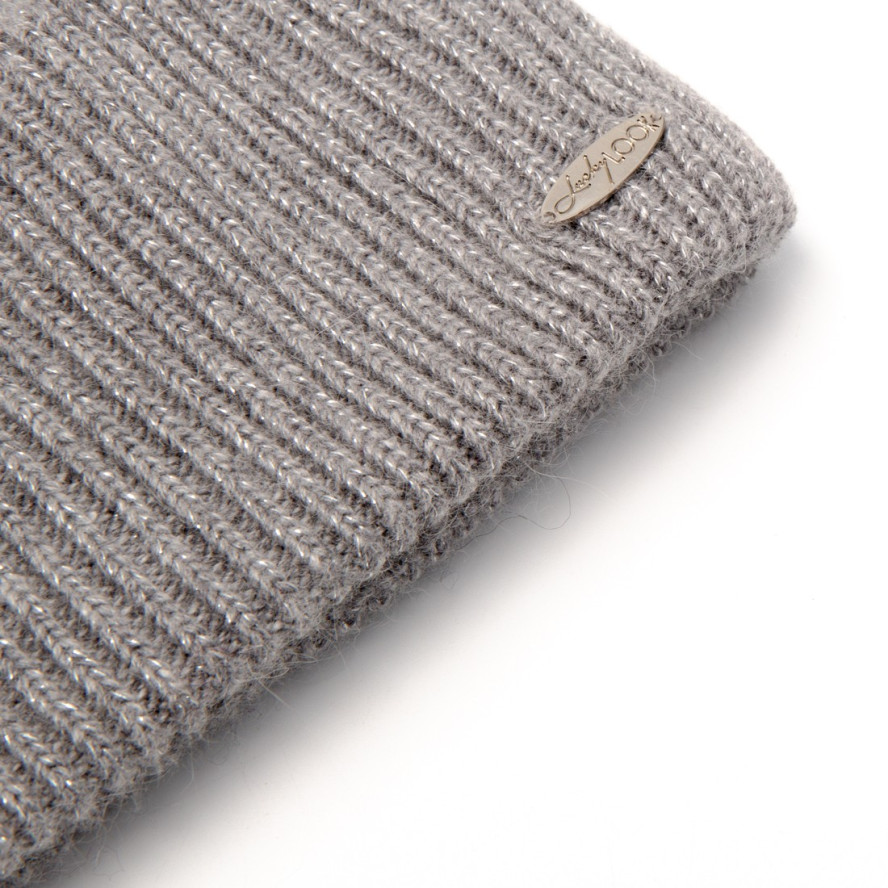 Шапка з помпоном жіноча вовна з люрексом сіра LILY 233-296, фото 2