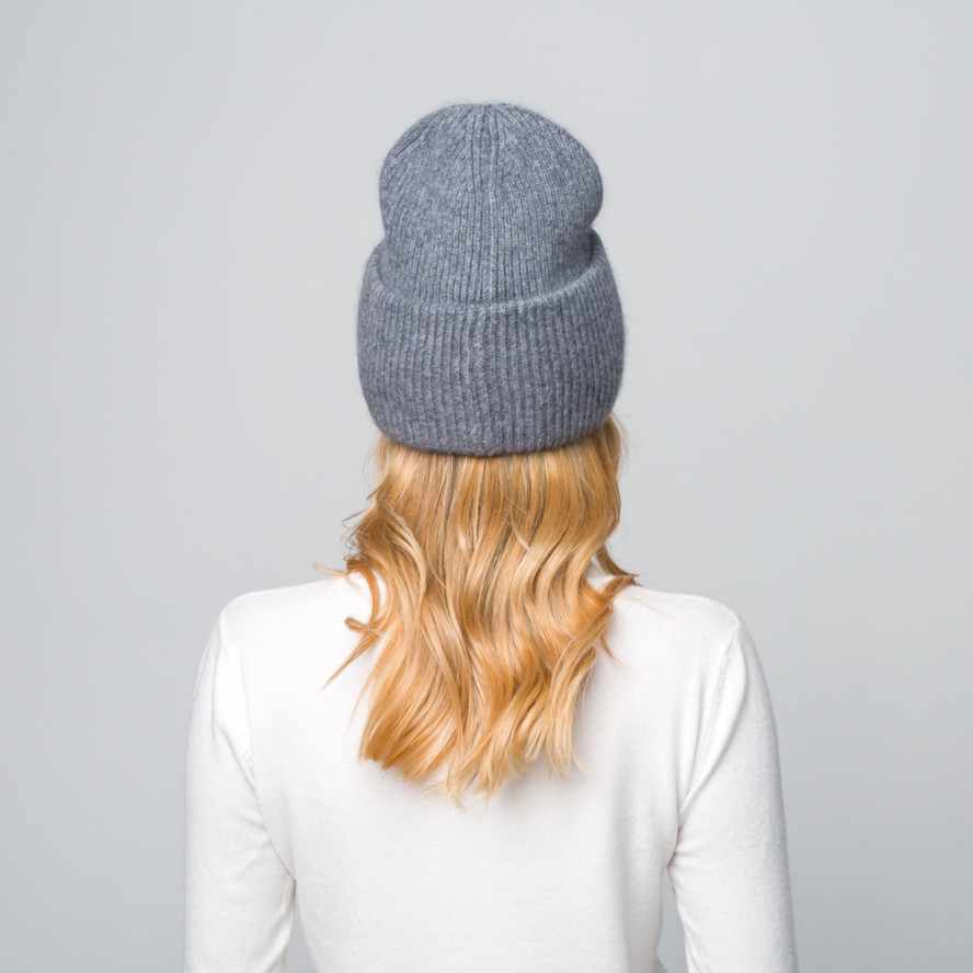 Шапка біні жіноча ангора сіра OLIVIA 233-371, фото 5
