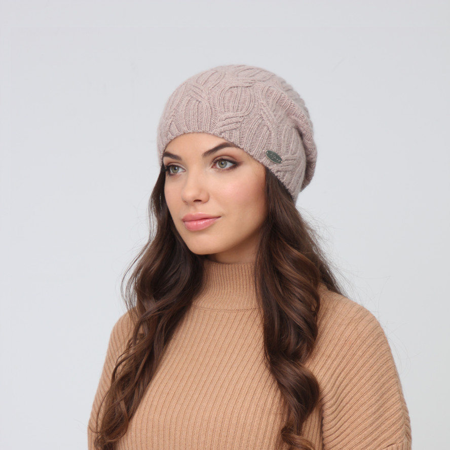 Шапка біні жіноча вовна бежева AMALA 357-039, фото 3