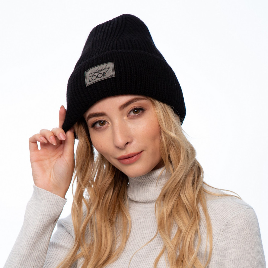 Шапка біні жіноча вовна чорна LUKE 924-385, фото 3