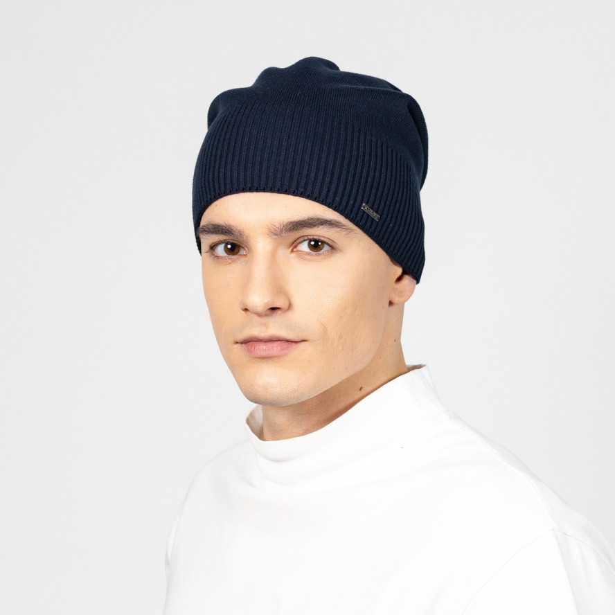 Шапка кулир мужская хлопок синяя ХОРИВ 950-445, фото 4