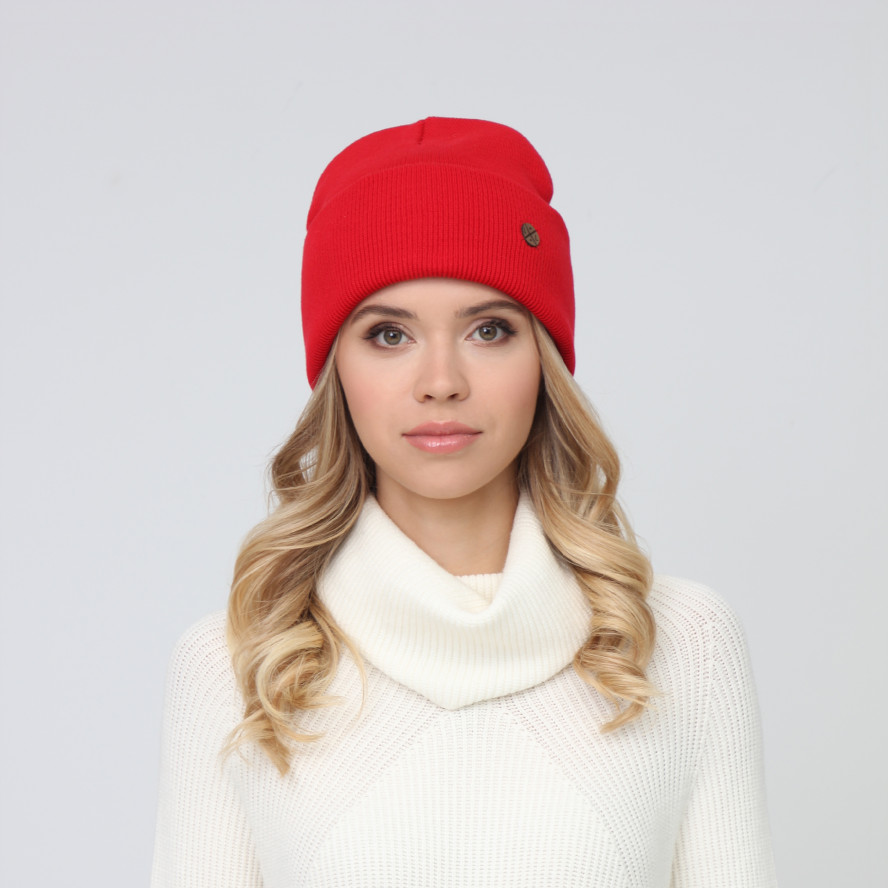 Шапка біні жіноча бавовна червона DOREEN 232-076, фото 4